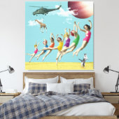 Mädchen Leaping Beach Retro Collage Canvas Print Leinwanddruck (Insitu (Schlafzimmer))