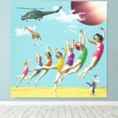 Mädchen Leaping Beach Retro Collage Canvas Print Leinwanddruck (Insitu (Holzboden))