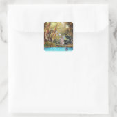 Mädchen leben mit Drachen Quadratischer Aufkleber (Tasche)