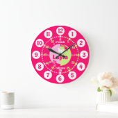 Mädchen lernen, die Zeit rosa grüne Uhr zu erzähle (Zuhause)