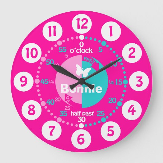 Mädchen lernen Zeitrosa-Uhr Große Wanduhr (Vorderseite)