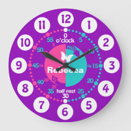 Mädchen lernen Zeitrosa-Uhr Große Wanduhr