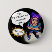 Mädchen lesen Comic Bücher Fan Girl Button Button (Vorderseite)