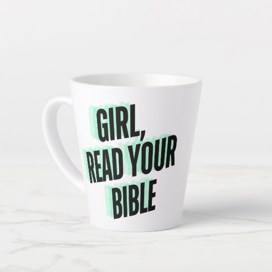 Mädchen, lesen Sie Ihre Bibel, Latte Tasse (Linke Ecke)