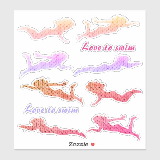 Mädchen "Liebe zum Schwimmen" Sequins Schwimmer St Aufkleber (Blatt)