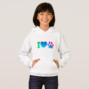 Mädchen Lieben Tiere Herz Hoodie Süße Bunte Pfote