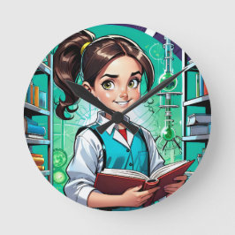 Mädchen lieben Wissenschaft! Runde Wanduhr