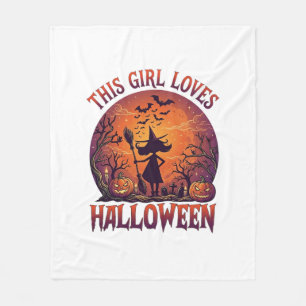 Mädchen liebt Halloween Hexe Kürbisse Fledermäuse_ Fleecedecke