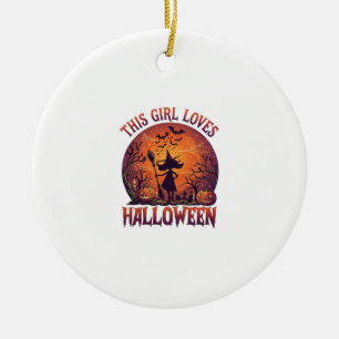 Mädchen liebt Halloween Hexe Kürbisse Fledermäuse_ Keramik Ornament