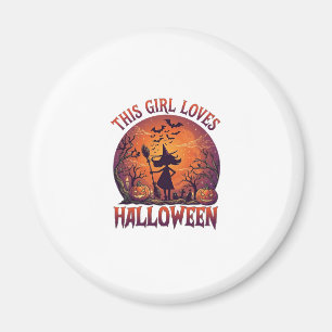 Mädchen liebt Halloween Hexe Kürbisse Fledermäuse_ Magnet