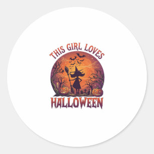 Mädchen liebt Halloween Hexe Kürbisse Fledermäuse_ Runder Aufkleber
