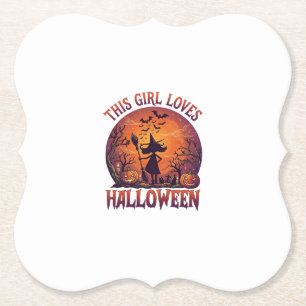 Mädchen liebt Halloween Hexe Kürbisse Fledermäuse_ Untersetzer