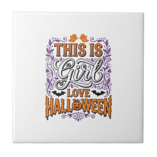 Mädchen Liebt Halloween Vintage Süßer Gruseliger S Fliese