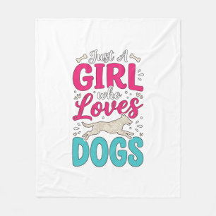 Mädchen liebt Hunde Vintage-Stich-Typografie-Desig Fleecedecke