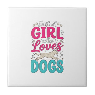 Mädchen liebt Hunde Vintage-Stich-Typografie-Desig Fliese