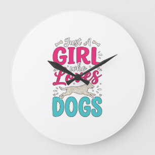 Mädchen liebt Hunde Vintage-Stich-Typografie-Desig Große Wanduhr