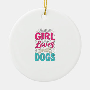 Mädchen liebt Hunde Vintage-Stich-Typografie-Desig Keramik Ornament