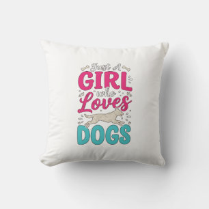 Mädchen liebt Hunde Vintage-Stich-Typografie-Desig Kissen