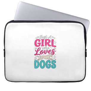 Mädchen liebt Hunde Vintage-Stich-Typografie-Desig Laptopschutzhülle