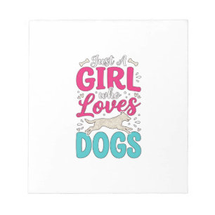 Mädchen liebt Hunde Vintage-Stich-Typografie-Desig Notizblock