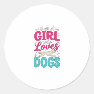 Mädchen liebt Hunde Vintage-Stich-Typografie-Desig Runder Aufkleber