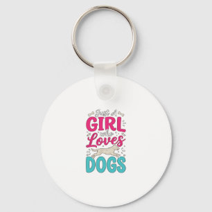 Mädchen liebt Hunde Vintage-Stich-Typografie-Desig Schlüsselanhänger
