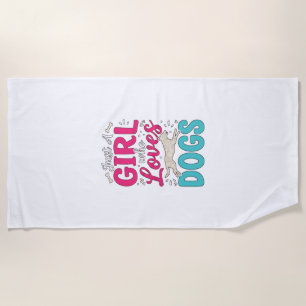 Mädchen liebt Hunde Vintage-Stich-Typografie-Desig Strandtuch