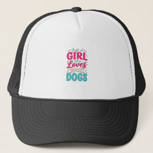 Mädchen liebt Hunde Vintage-Stich-Typografie-Desig Truckerkappe