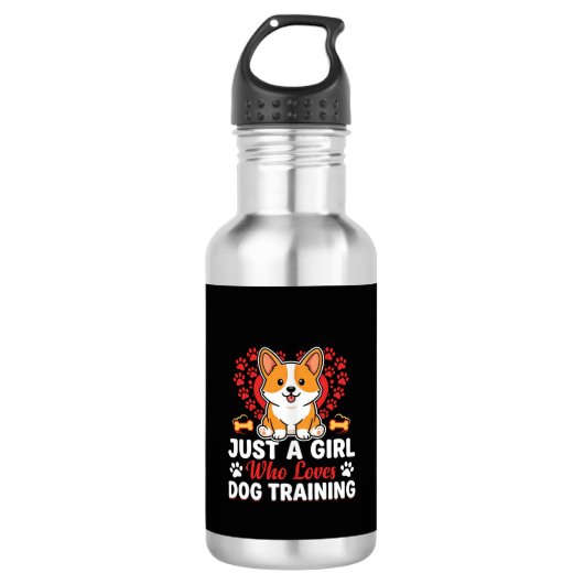 Mädchen liebt Hundetraining Corgi Edelstahlflasche (Vorderseite)