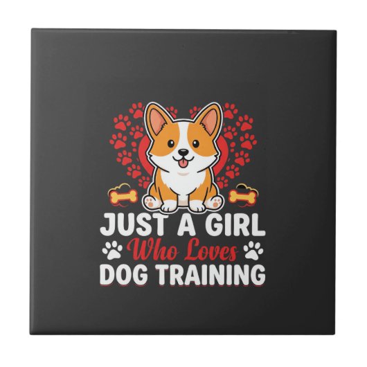 Mädchen liebt Hundetraining Corgi Fliese (Vorderseite)