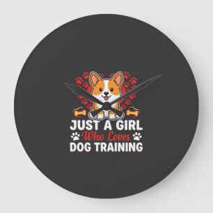 Mädchen liebt Hundetraining Corgi Große Wanduhr