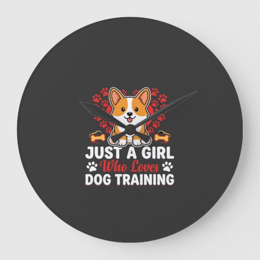 Mädchen liebt Hundetraining Corgi Große Wanduhr (Vorderseite)