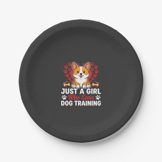 Mädchen liebt Hundetraining Corgi Pappteller (Vorderseite)