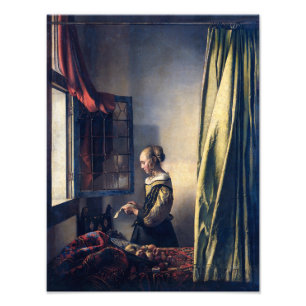 Mädchen liest Brief am offenen Fenster   Vermeer   Fotodruck