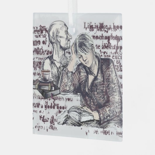 Mädchen liest ein Buch Ornament Aus Glas (Vorderseite links)