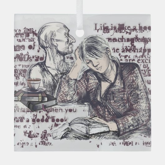 Mädchen liest ein Buch Ornament Aus Glas (Vorderseite)