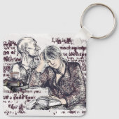 Mädchen liest ein Buch Schlüsselanhänger (Rückseite)