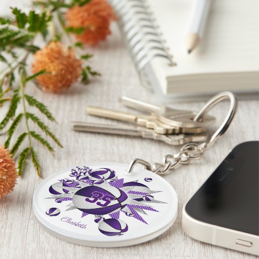 Mädchen lila Basketballstars Schlüsselanhänger (Vorderseite rechts)