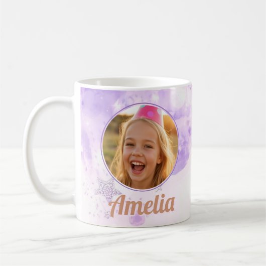 Mädchen Lila Blasen Foto Name Geburtstag Kaffeetasse (Links)