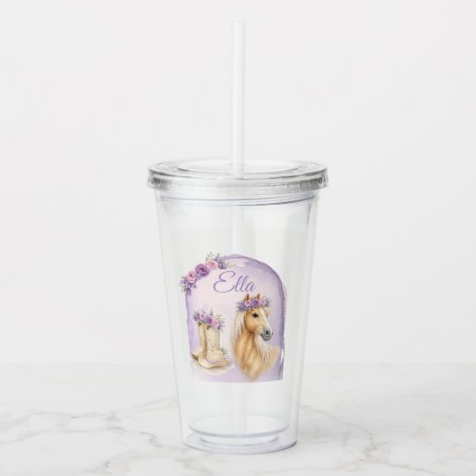 Mädchen Lila Blumen Pferd Acryltrinkbecher (Vorderseite)