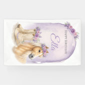 Mädchen Lila Blumen Pferd Geburtstag Banner (Horizontal)