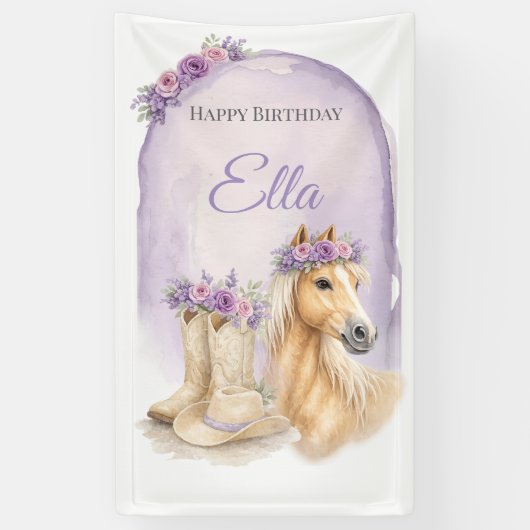 Mädchen Lila Blumen Pferd Geburtstag Banner (Vertikal)