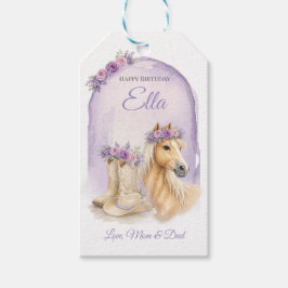 Mädchen Lila Blumen Pferd Geburtstag Geschenkanhänger