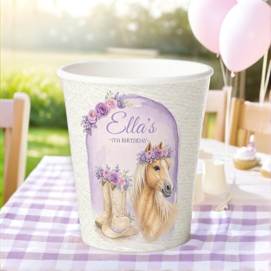Mädchen Lila Blumen Pferd Geburtstag Papiertassen Pappbecher