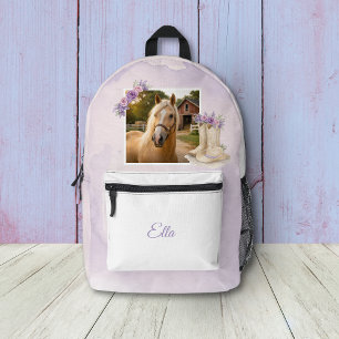 Mädchen Lila Blumen Pferd Geburtstagseinladung Bedruckter Rucksack