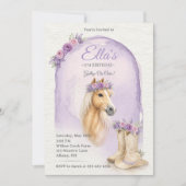 Mädchen Lila Blumen Pferd Geburtstagseinladung Einladung (Vorderseite)