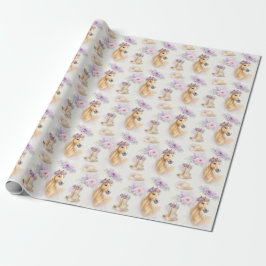 Mädchen Lila Blumen Pferd Geschenkverpackungspapie Geschenkpapier