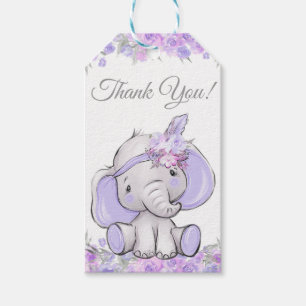 Mädchen Lila Boho Elefant Baby Shower Geschenkanhänger