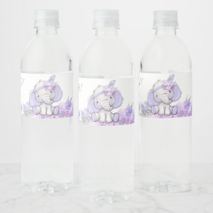 Mädchen Lila Boho Elefant Baby Shower Wasserflaschenetikett