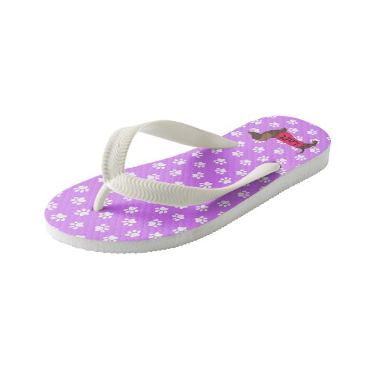 Mädchen Lila Dackel Flip Flops Kinderbadesandalen (Schrägansicht)